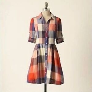 Anthropologie Moulinette Soeurs Reed Plaid Shirtdress 0 XS